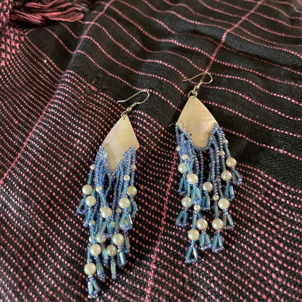 Shell Blue Beaded Earrings
